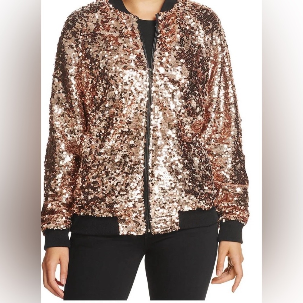 NWT bagatelle bronze Sequin zip up Bomber Jacket size L